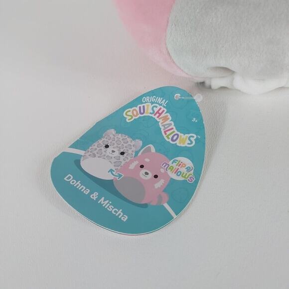Squishmallows Dohna Pink Panda Mischa The Snow Leopard 8 Inch Flip a Mallow NEW - Picture 2 of 4
